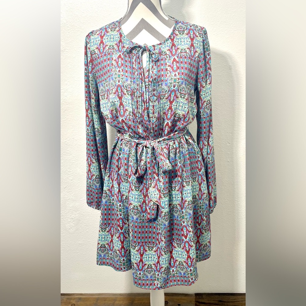 Forever 21 Green and Pink Long Sleeve Dress with tie